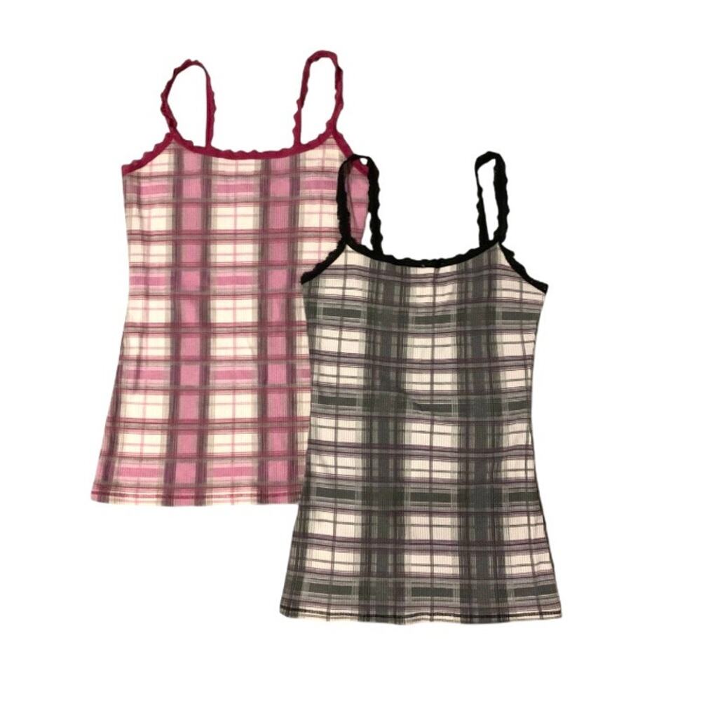 Maurice’s Y2K Plaid Tank Top 2-Piece Bundle – Black Pink Medium